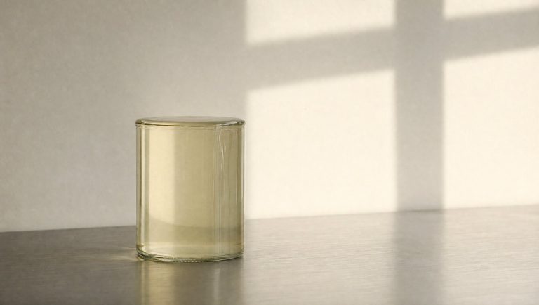 A full jar of ferment holding still in raking window light