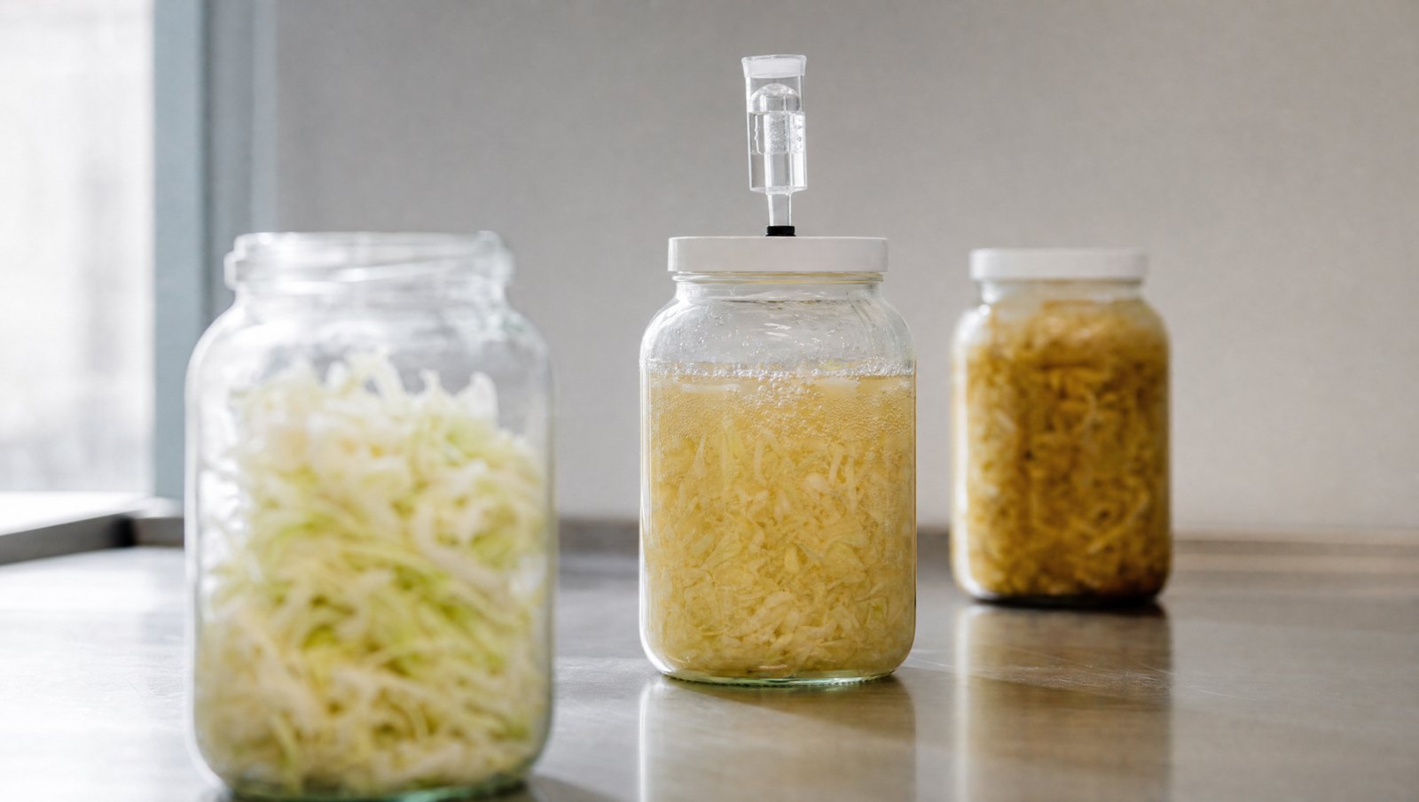 Three jars front to back, fresh to mature, a reserve built over time
